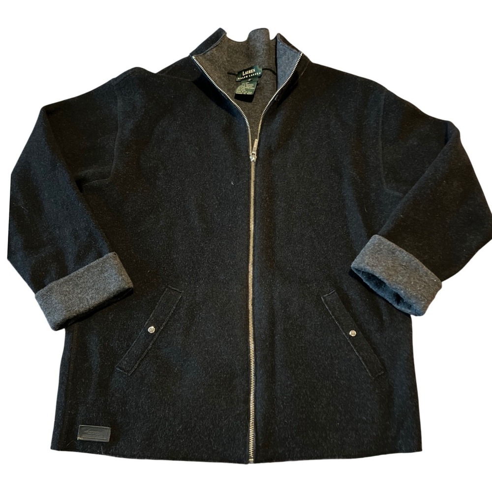 Lauren Ralph Lauren Mens Small Black Wool Blend Full Zip Mock Neck Jacket